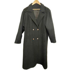 Vintage Women Double-Breasted Wool Coat Gold Embroidered Shoulders Union Tag USA